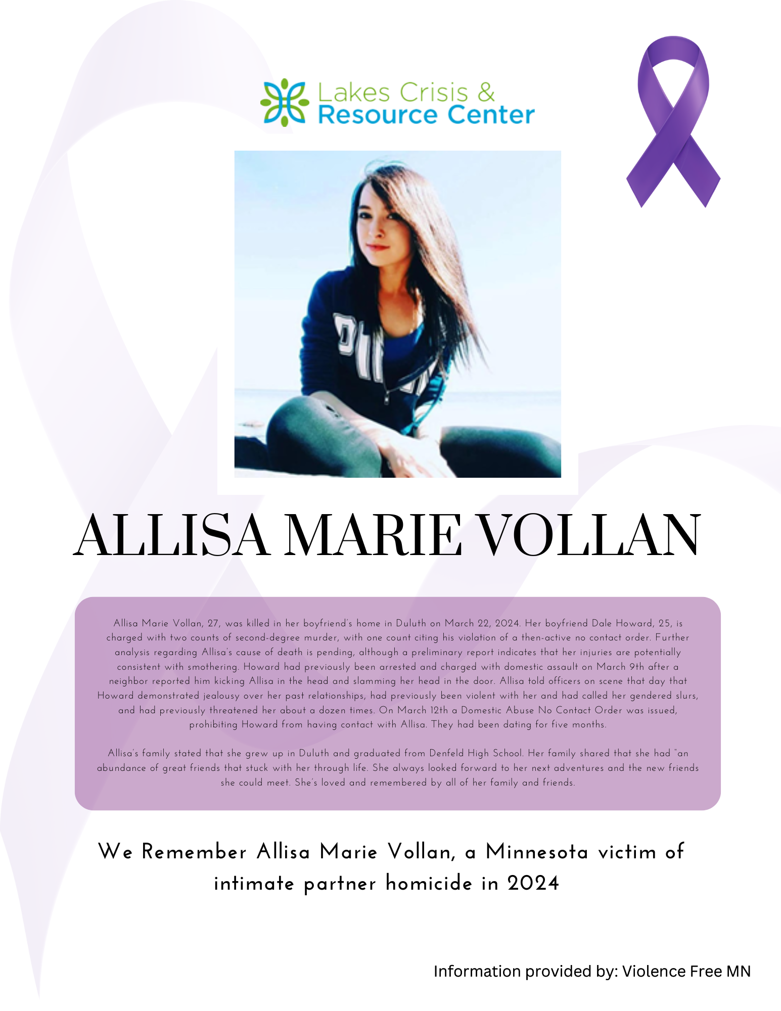 Memorial Display - Allisa Marie Vollan