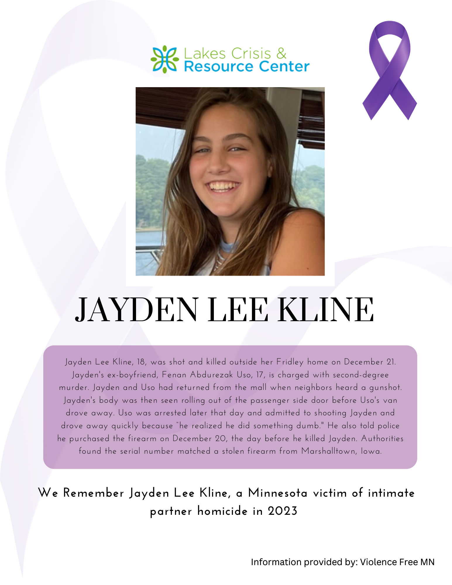 Memorial Display - Jayden Lee Kline