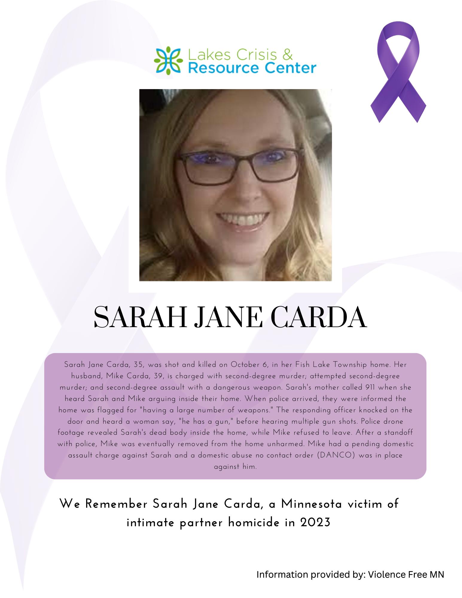 Memorial Display - Sarah Jane Carda